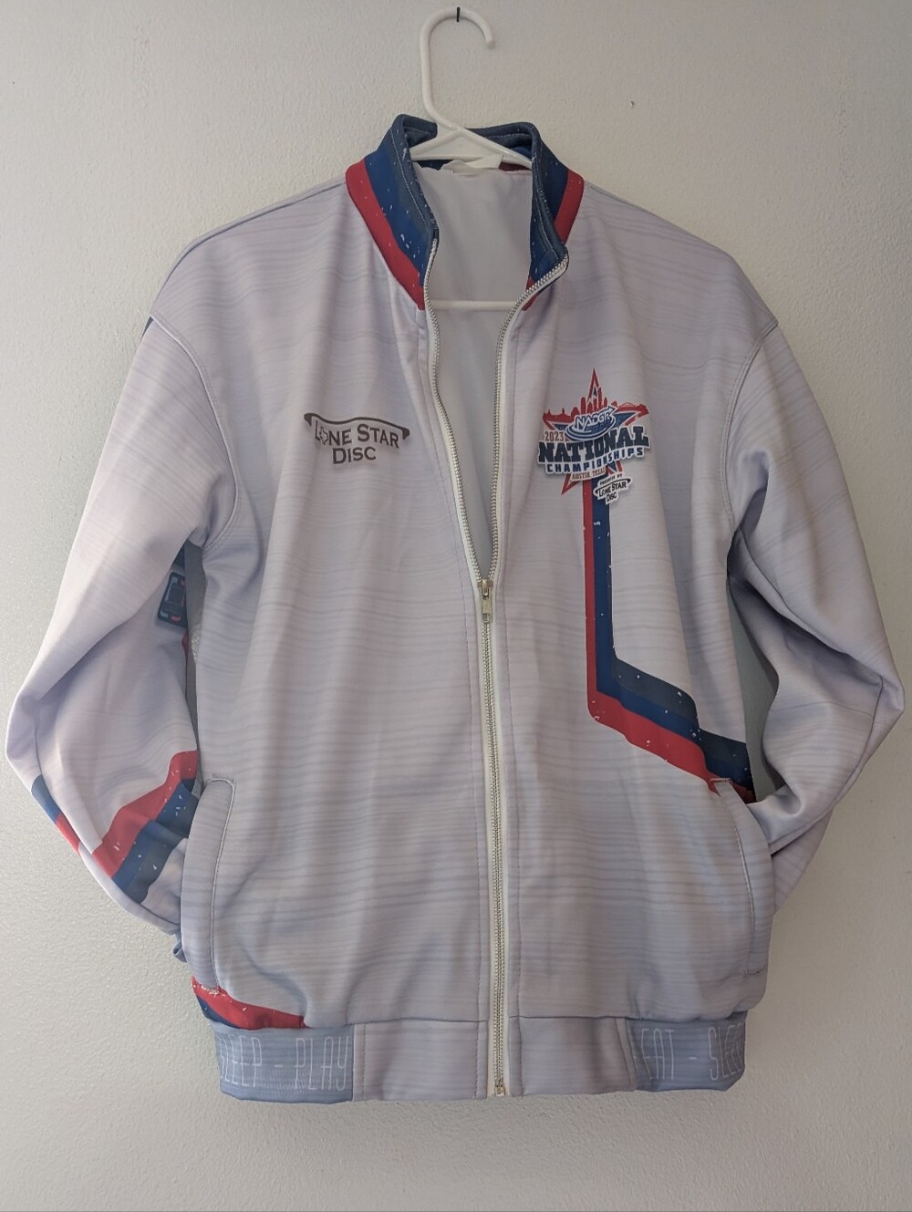 National Championships Light Gray Zip-Front Jacket with Red & Navy Accents